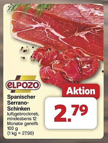 Spanischer Serrano-Schinken - luftgetrocknet, mindestens 12 Monate gereift