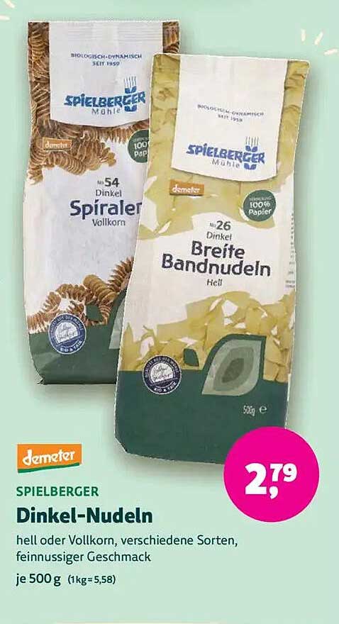 SPIELBERGER Dinkel-Nudeln – hell oder Vollkorn, verschiedene Sorten, feinnussiger Geschmack
