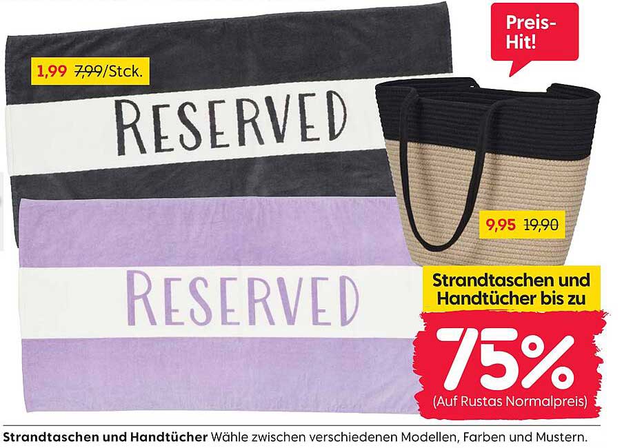 Strandtassen und Handtücher bis zu 75% reduziert!