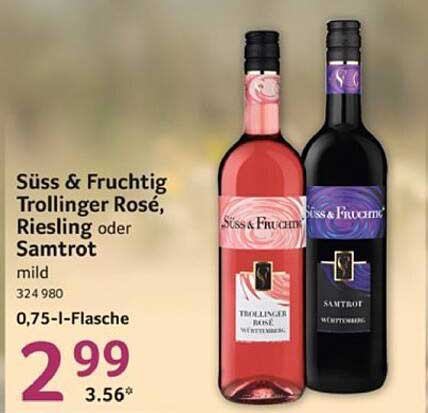Süß & Fruchtig Trollinger Rosé, Riesling oder Samtrot 0,75-l-Flasche