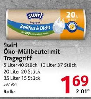 Swirl Öko-Müllbeutel mit Tragegriff 20 Liter (20 Stück)