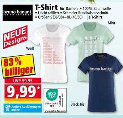 T-Shirt für Damen von bruno banani - Mint, Weiß und Black Iris