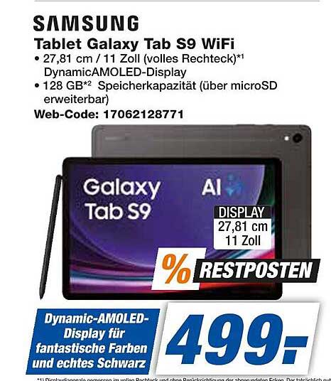 Tablet Galaxy Tab S9 WiFi - 11 Zoll Dynamic AMOLED Display