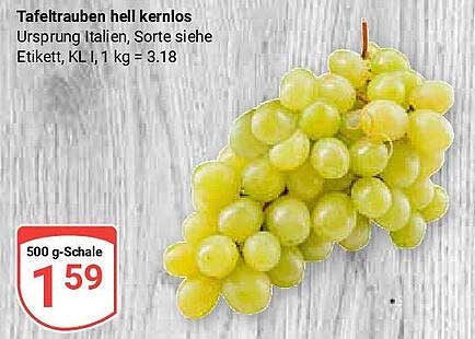 Tafeltrauben hell kernlos 500 g Schale