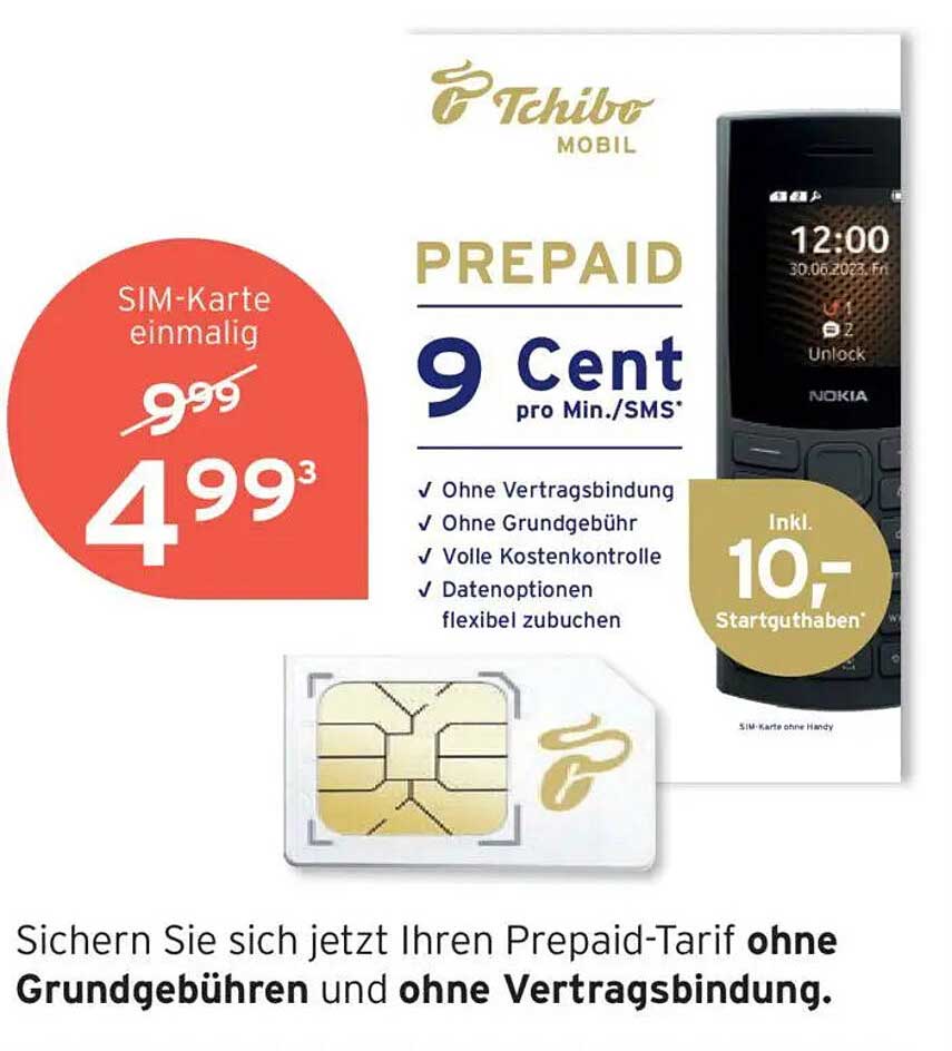 Tchibo Mobil Prepaid SIM-Karte für einmalig 4,99 €