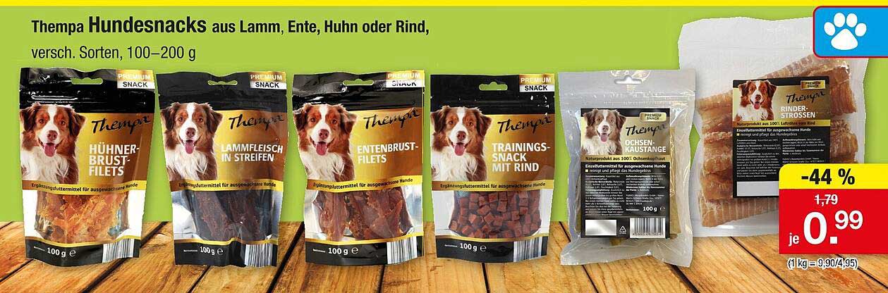 Thempa Hundesnacks aus Lamm, Ente, Huhn oder Rind, versch. Sorten, 100–200 g