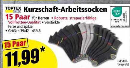 TOPTEX PRO Kurzschaft-Arbeitssocken – 15 Paar für Herren