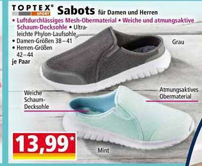 TOPTEX Sabots für Damen und Herren