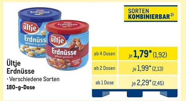 Ültje Erdnüsse - Verschiedene Sorten - 180-g-Dose