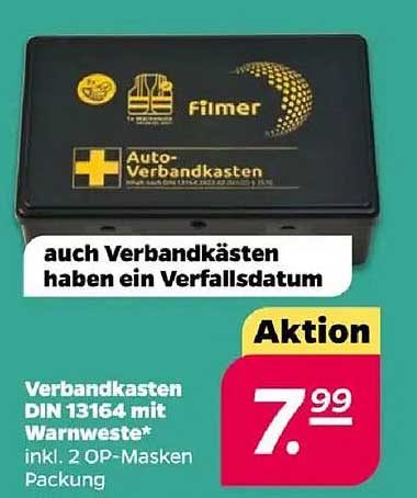 Verbandkasten DIN 13164 mit Warnweste inkl. 2 OP-Masken Packung