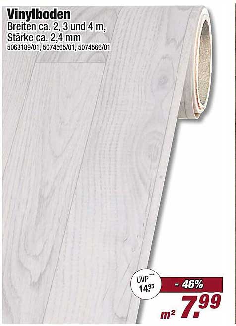 Vinylboden Breiten ca. 2, 3 und 4 m, Stärke ca. 2,4 mm