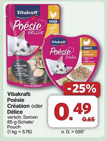Vitakraft Poésie Création oder Délice in Sauce, 85-g-Schale/Pouch