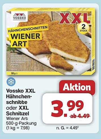 Vossko XXL Hänchenschnitzel oder XXL Schnitzel Wiener Art, 500 g-Packung