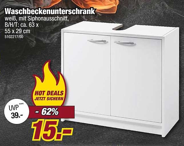 Waschbeckenunterschrank, weiß, mit Siphonausschnitt, 63 x 55 x 29 cm