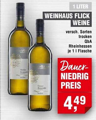 WEINHAUS FLICK WEINE 1 LITER - Verschiedene Sorten trocken QbA Rheinhessen