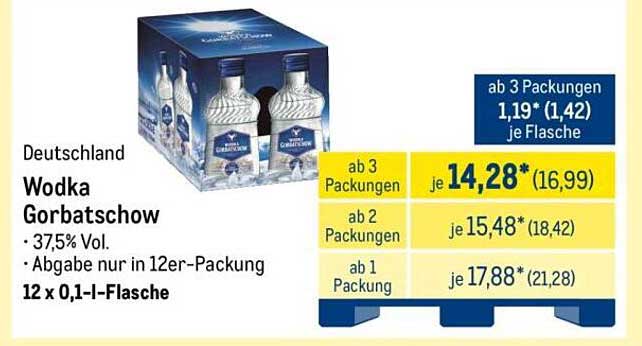 Wodka Gorbatschow - 12 x 0,1 l Flasche
