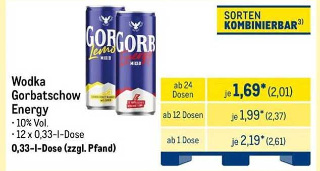 Wodka Gorbatschow Energy 0,33 l-Dose