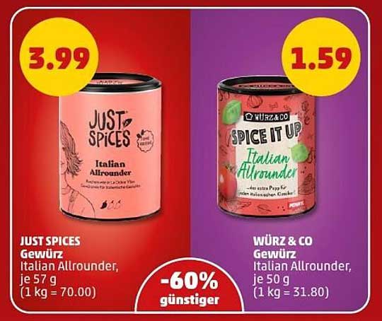WÜRZ & CO Gewürz Italian Allrounder, je 50 g zum Preis von 1,59 €