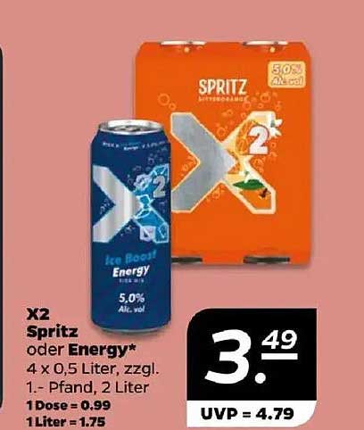 X2 Spritz oder Energy - 4 x 0,5 Liter