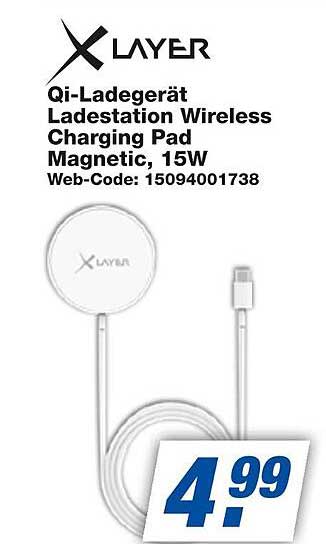 XLayer Qi-Ladegerät Ladepad Wireless Charging Pad Magnetic, 15W