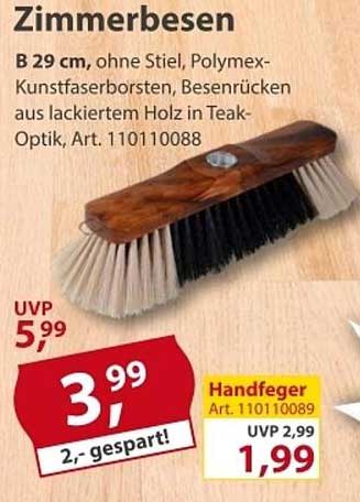 Zimmerbesen B 29 cm - ohne Stiel, Polyme- Kunstfaserborsten, Besenrücken aus lackiertem Holz in Teak-Optik, Art. 110110088