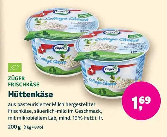 Züger Bio-Hüttenkäse Frischkäse 200 g