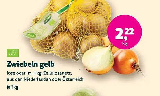 Zwiebeln gelb - lose oder im 1-kg-Zellulosennetz, aus den Niederlanden oder Österreich je 1kg