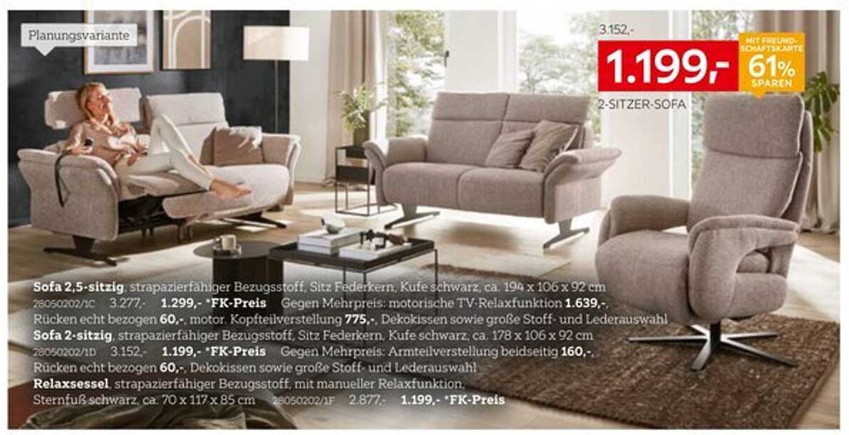 2-Sitzer-Sofa - strapazierfähiger Bezug, komfortable Relaxfunktion