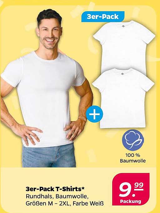 3er-Pack T-Shirts* Rundhals, 100 % Baumwolle, Größen M - 2XL, Farbe Weiß