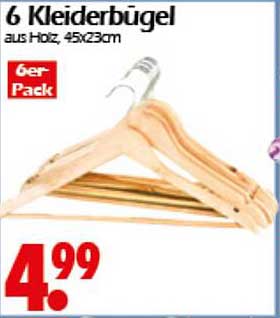6 Kleiderbügel aus Holz, 45x23cm