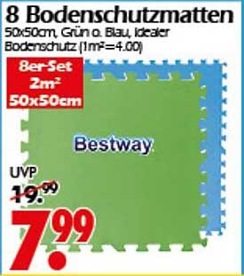 8 Bodenschutzmatten - 50x50 cm, Grün oder Blau von Bestway