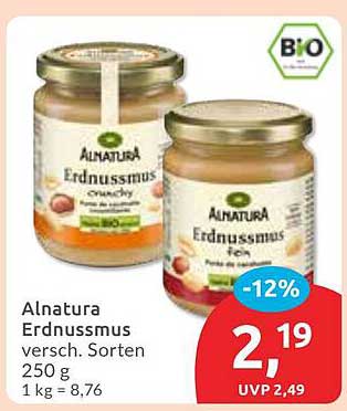 Alnatura Erdnussmus verschiedene Sorten 250 g