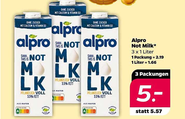 Alpro Not Milk 3 x 1 Liter - Pflanzlich Voll