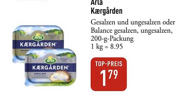 Arla Kærgården - Gesalzen und ungesalzen oder Balance gesalzen, ungesalzen, 200-g-Packung