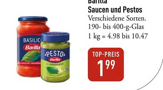 Barilla Saucen und Pestos – Verschiedene Sorten, 190- bis 400-g-Glas