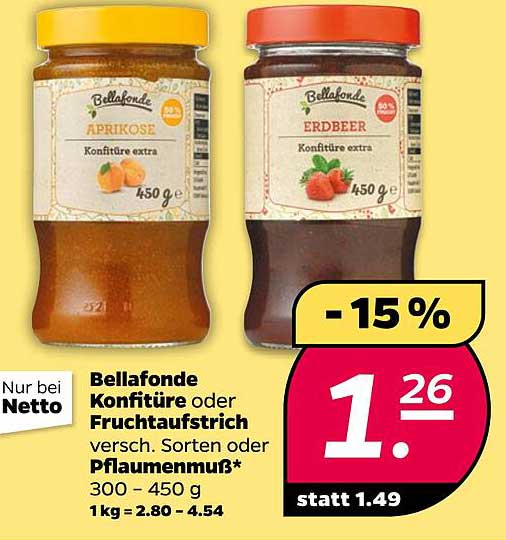 Bellafonde Konfitüre oder Fruchtaufstrich 450 g
