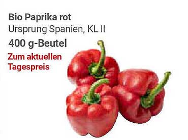 Bio Paprika rot 400 g-Beutel, Ursprung Spanien, KL II