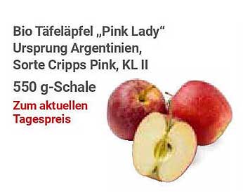Bio Tafeläpfel „Pink Lady“, Ursprung Argentinien, Sorte Cripps Pink, KL II