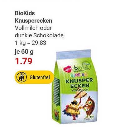 BioKids Knusperecken Vollmilch oder dunkle Schokolade, 60 g