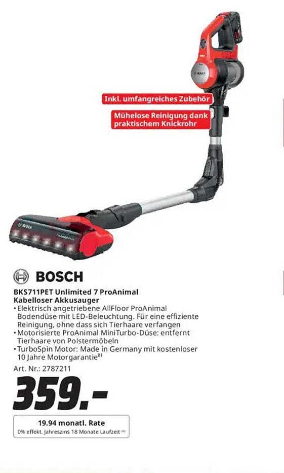 Bosch BKS711PET Unlimited 7 ProAnimal Kabelloser Akkusauger
