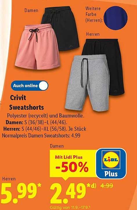 Crivit Sweatshorts für Damen und Herren
