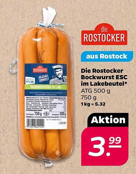 Die Rostocker Bockwurst ESC im Lakebeutel* 750 g