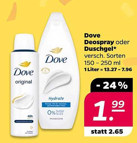 Dove Deospray oder Duschgel – versch. Sorten 150 – 250 ml