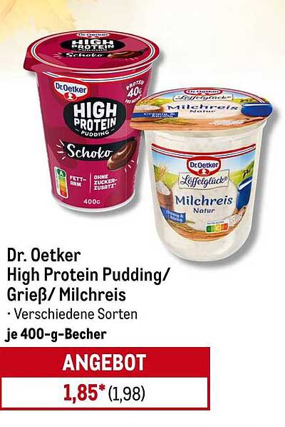 Dr. Oetker High Protein Pudding/Grieß/Milchreis - Verschiedene Sorten je 400-g-Becher