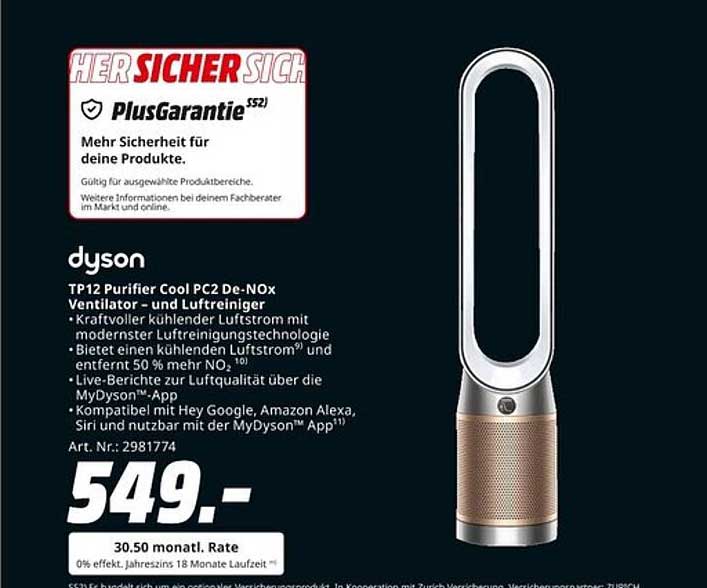 dyson TP12 Purifier Cool PC2 De-NOx Ventilator – und Luftreiniger