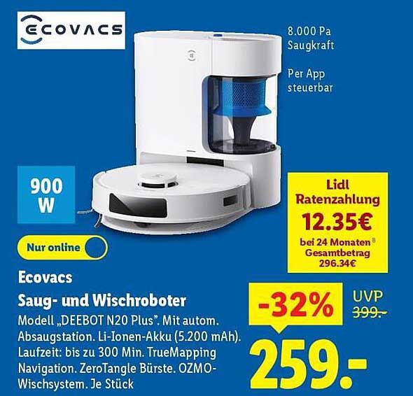 Ecovacs Saug- und Wischroboter Modell „DEEBOT N20 Plus“