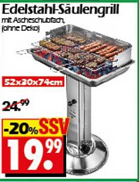 Edelstahl-Säulengrill mit Ascheschublade, (ohne Deko)