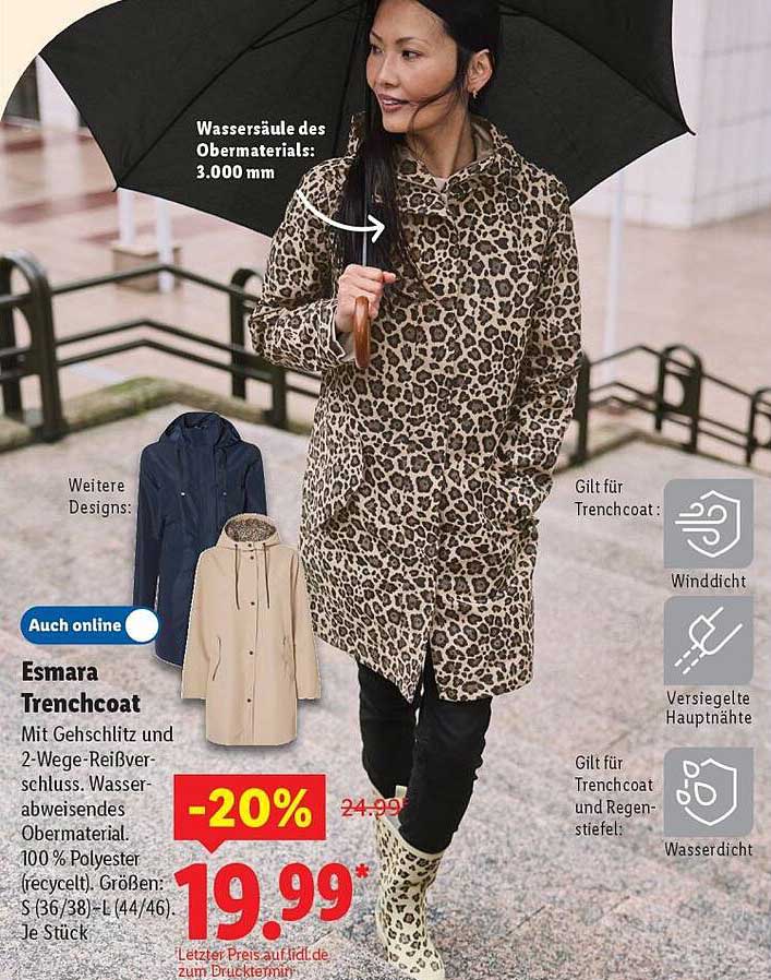 Esmara Trenchcoat mit Gehschlitz und 2-Wege-Reißverschluss