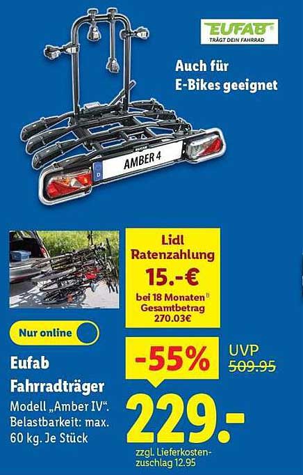 Eufab Fahrradträger Modell 'Amber IV' – Ideal für E-Bikes!