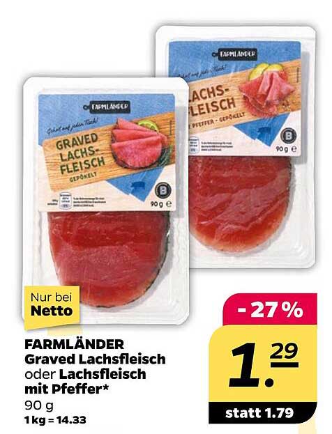 FARMLÄNDER Graved Lachsfleisch oder Lachsfleisch mit Pfeffer* - 90 g
